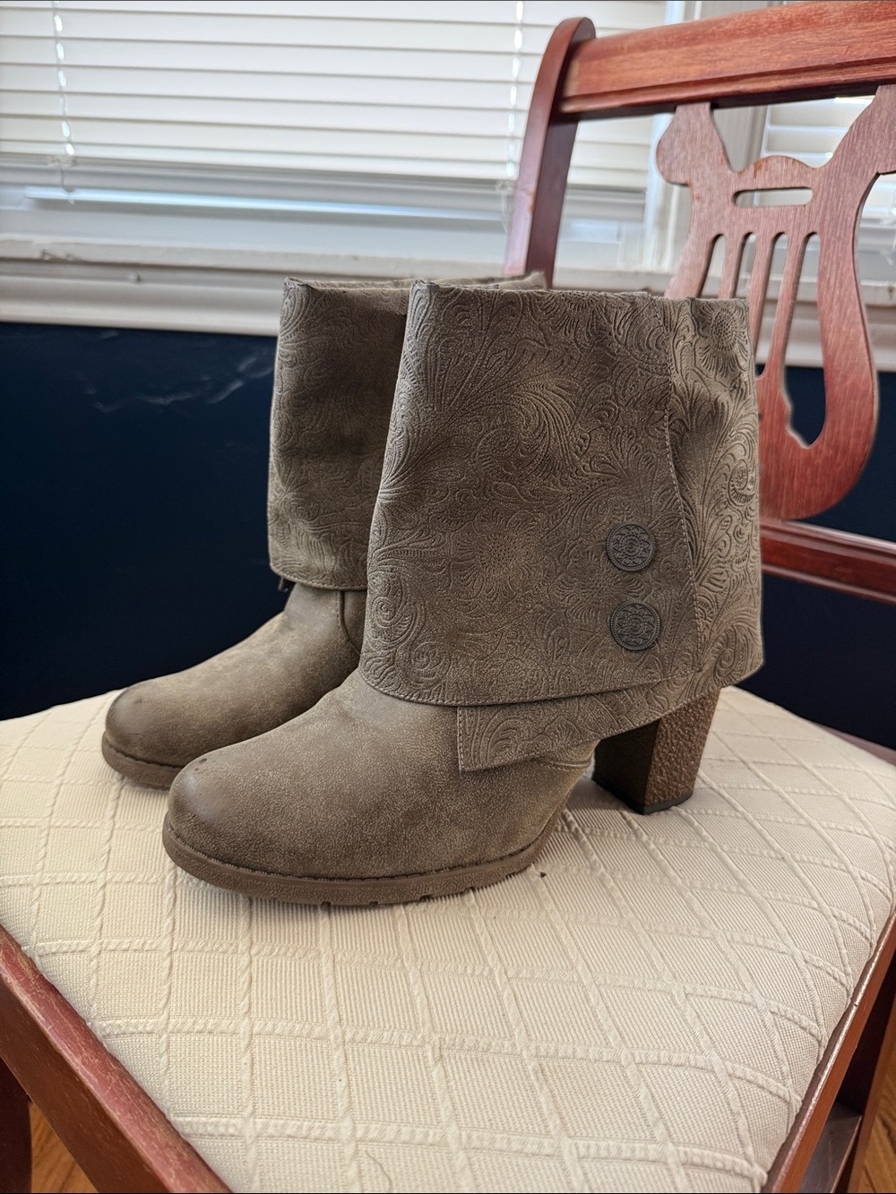 Muk Luks Taupe Paisley Fold-Over Ankle Boots